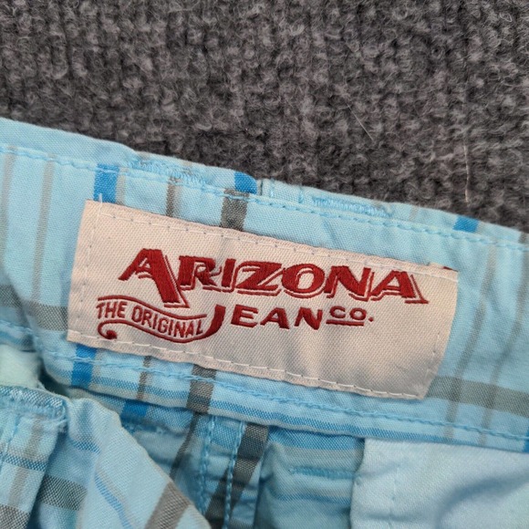 Arizona Mens Chino Shorts Blue Plaid Size 34 Cotton Slash Pockets - Picture 10 of 11